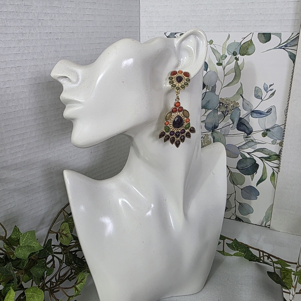 Burgundy Multi Strand Faceted Acrylic Bead Necklace and Earrings Set - Picture 14 of 15